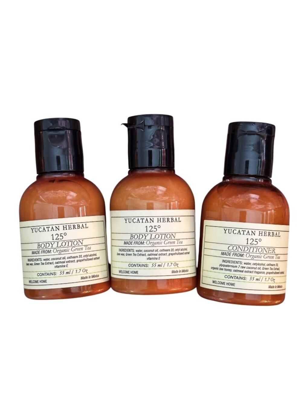 Yucatan Herbal 125 Organic Green Tea Travel Set Body Lotion & Conditioner 1.7oz